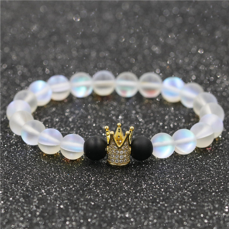 Moonstone Frosted Crown Beaded Couple Bracelet