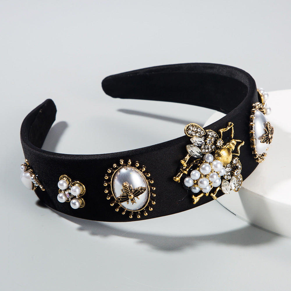 Luxury Bee Rhinestone & Pearl Baroque Wide Headband