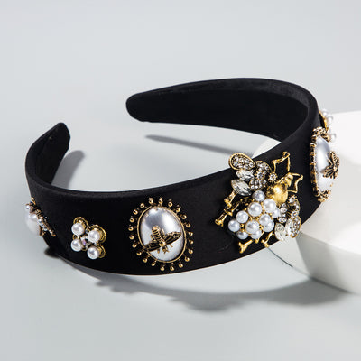 Luxury Bee Rhinestone & Pearl Baroque Wide Headband