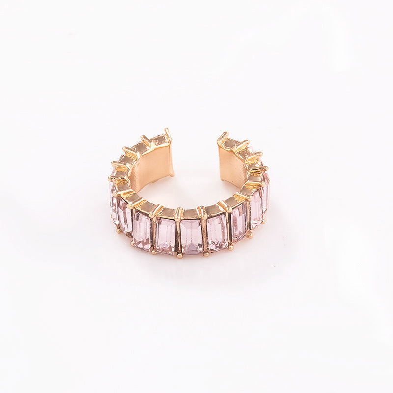 Fashion Vintage Colored Diamond C-shaped Ear Cuff Earrings