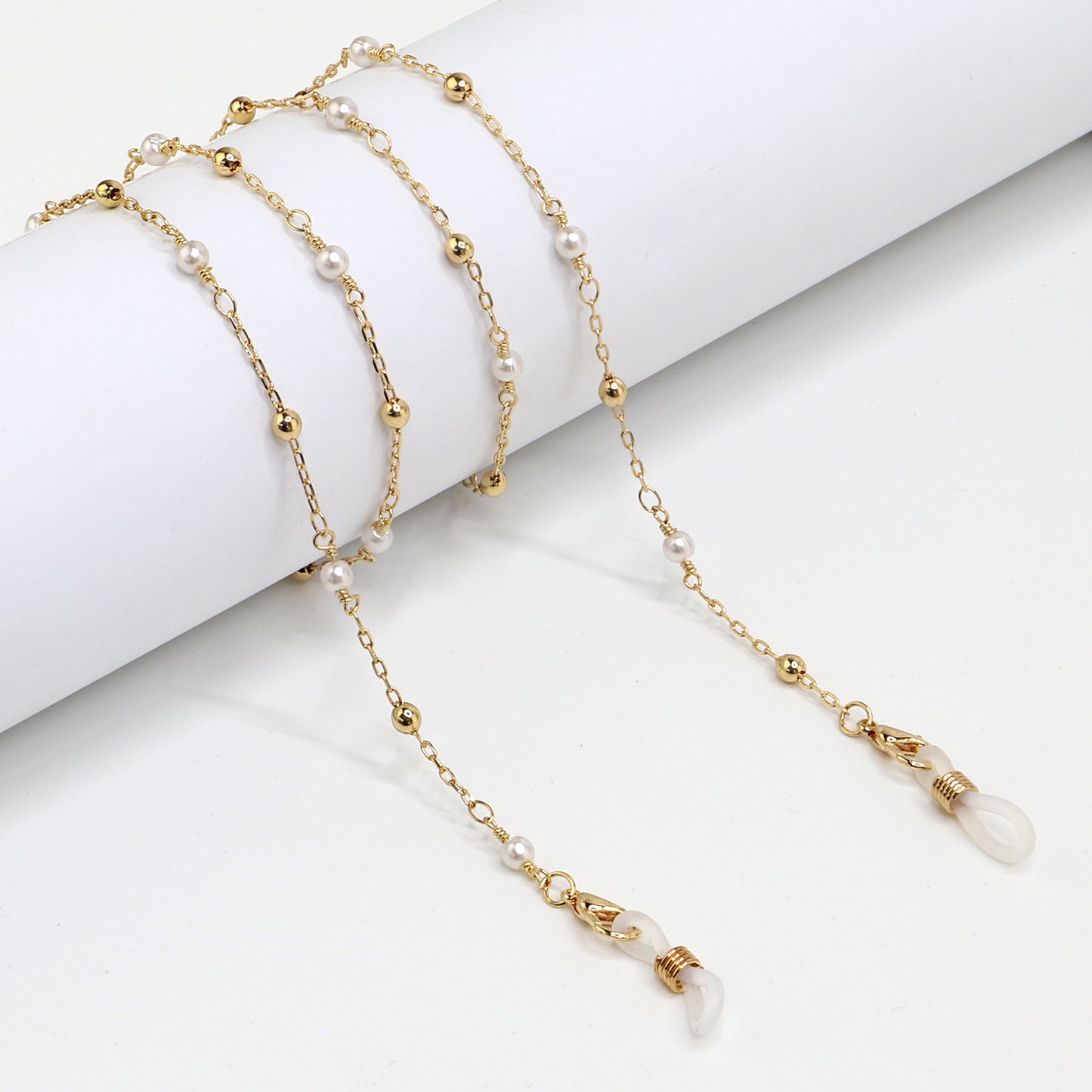 Fashion Sweater and Eyeglasses Chain with Golden Pearl Beads