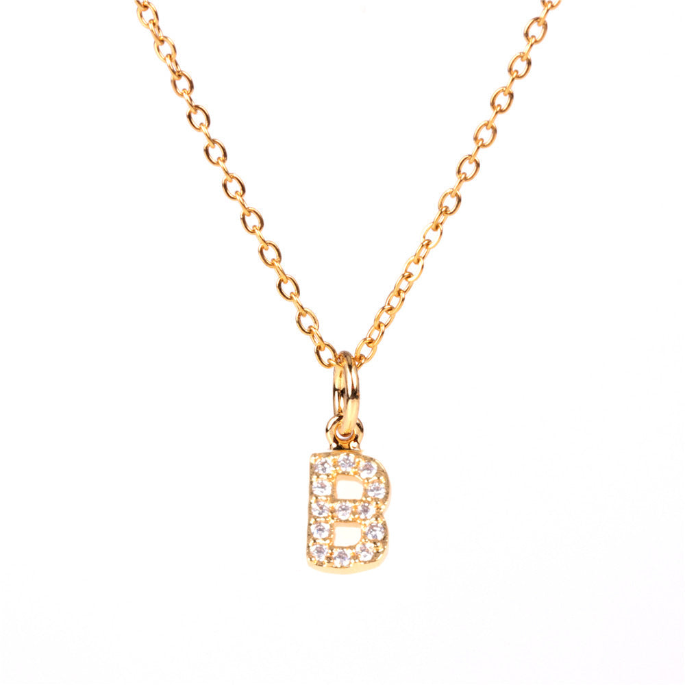 New Fashion 26 Letter Alphabet Pendant Necklace with Diamond Clavicle Chain