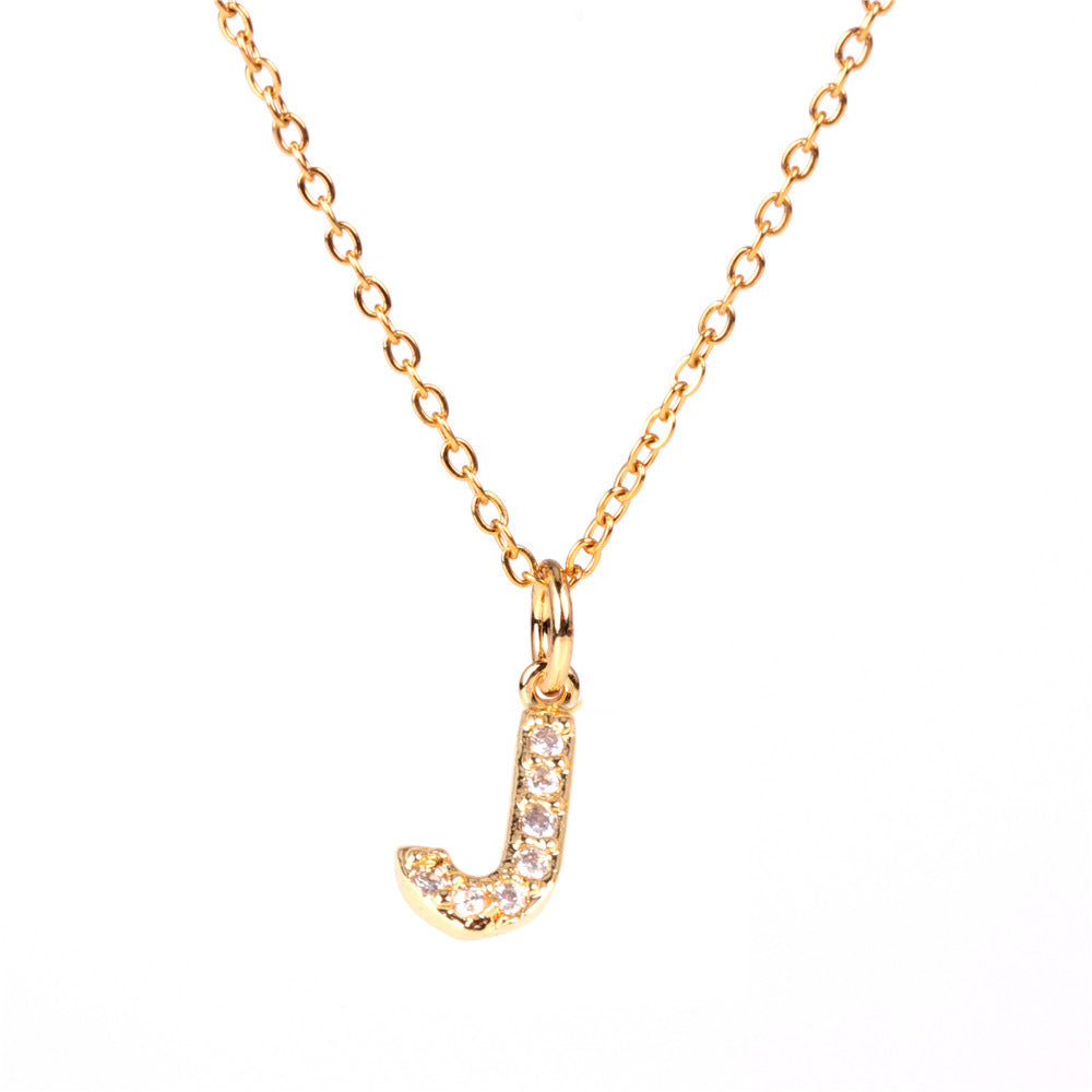 New Fashion 26 Letter Alphabet Pendant Necklace with Diamond Clavicle Chain