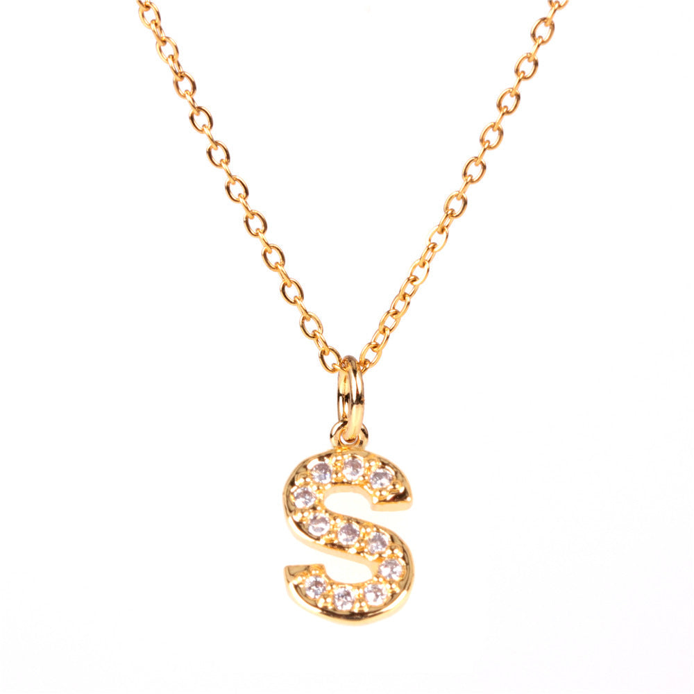 New Fashion 26 Letter Alphabet Pendant Necklace with Diamond Clavicle Chain