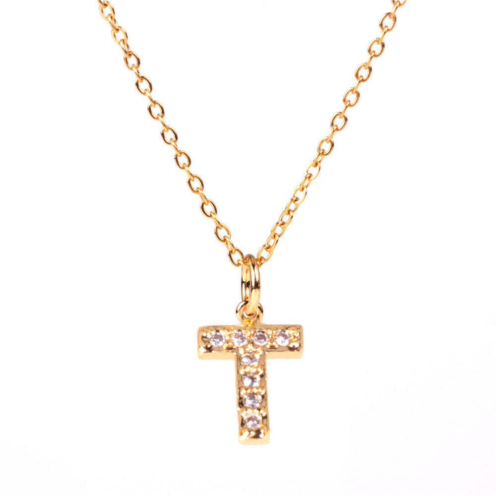 New Fashion 26 Letter Alphabet Pendant Necklace with Diamond Clavicle Chain