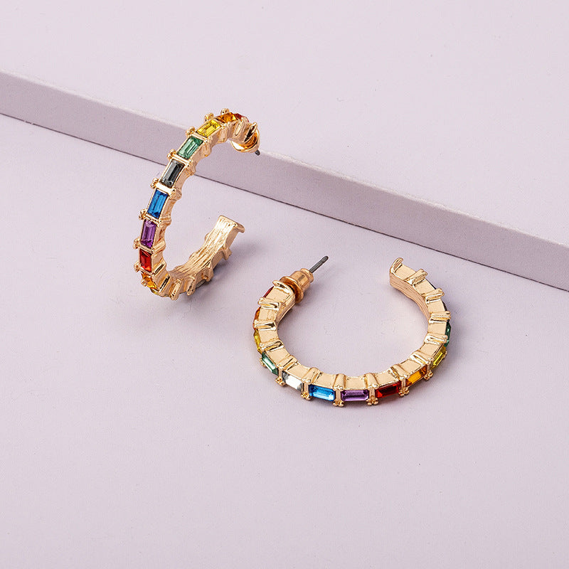 Diamond Rainbow Ring Short Fashionable Circle Earrings