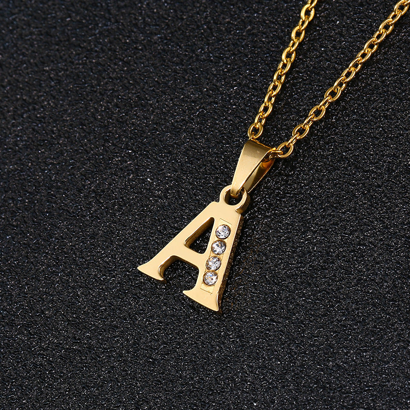 Fashion Letter Zircon Inlay Titanium Steel Initial Necklace