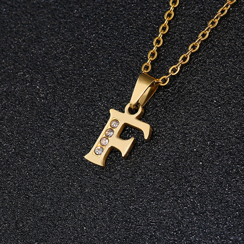 Fashion Letter Zircon Inlay Titanium Steel Initial Necklace