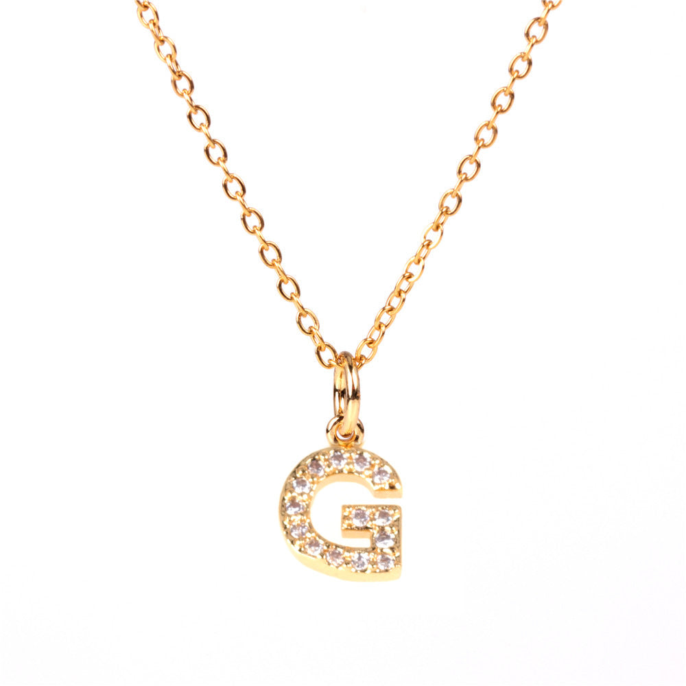 New Fashion 26 Letter Alphabet Pendant Necklace with Diamond Clavicle Chain