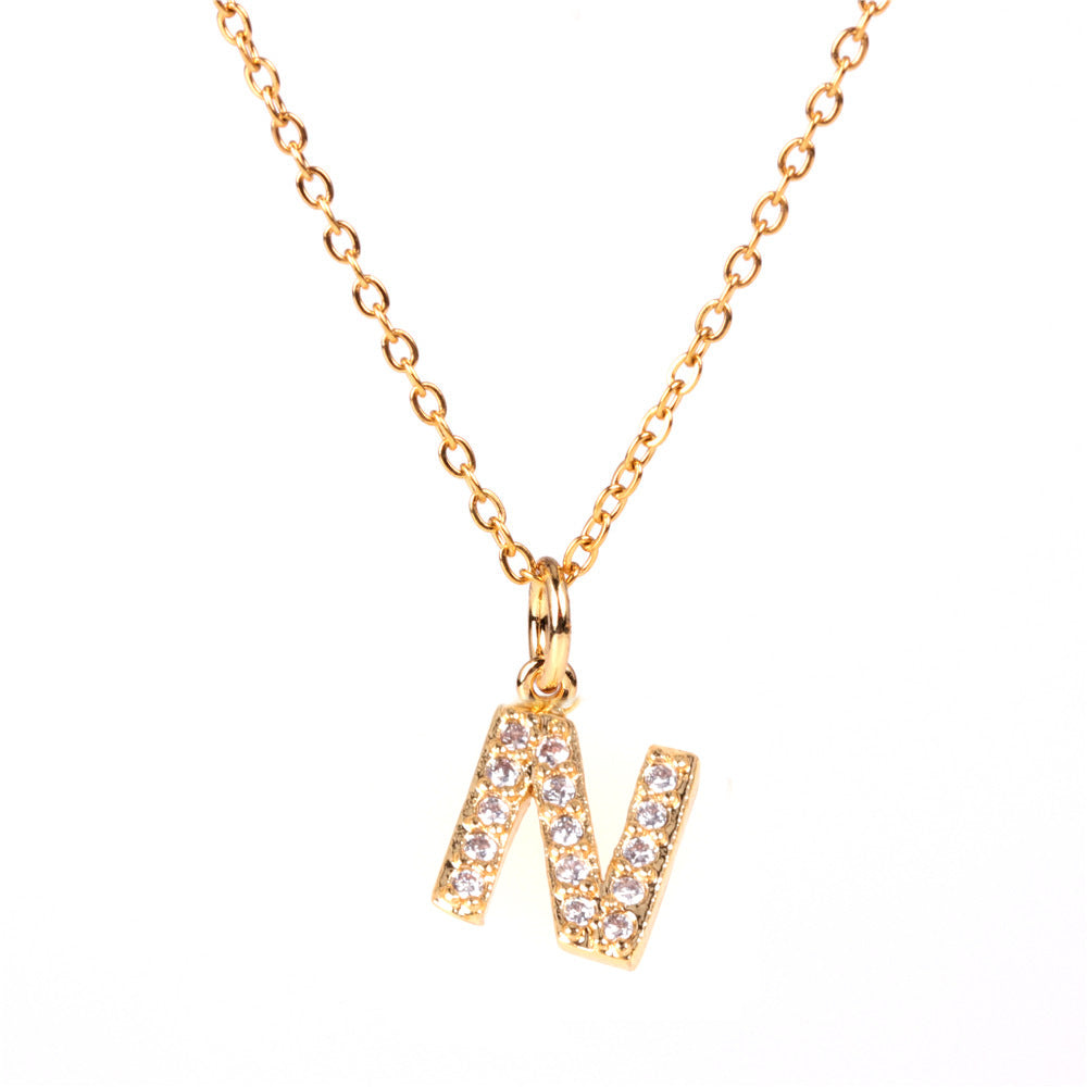 New Fashion 26 Letter Alphabet Pendant Necklace with Diamond Clavicle Chain