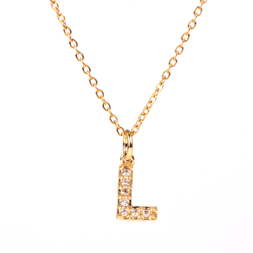 New Fashion 26 Letter Alphabet Pendant Necklace with Diamond Clavicle Chain