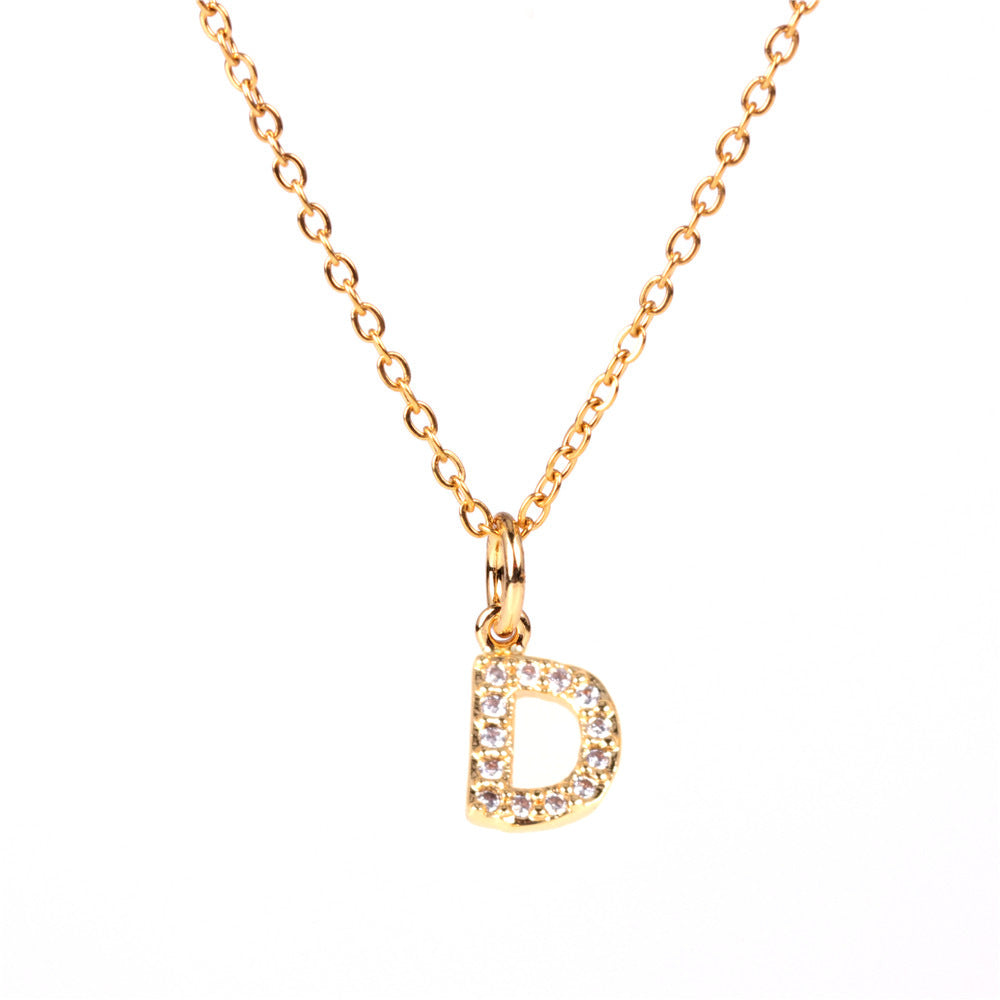 New Fashion 26 Letter Alphabet Pendant Necklace with Diamond Clavicle Chain