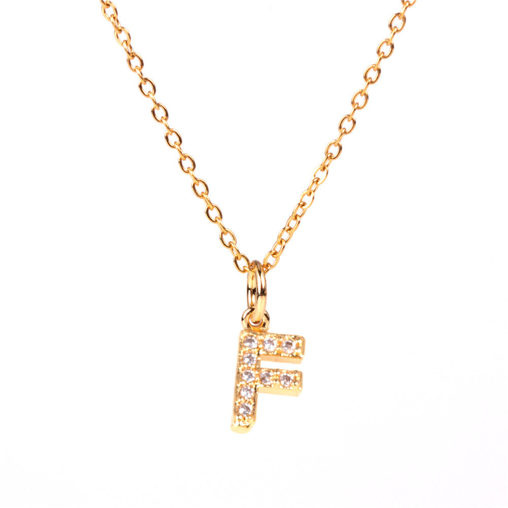 New Fashion 26 Letter Alphabet Pendant Necklace with Diamond Clavicle Chain