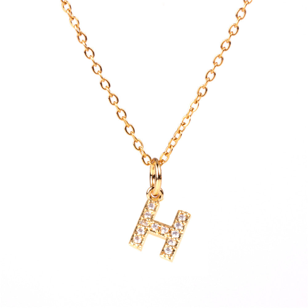 New Fashion 26 Letter Alphabet Pendant Necklace with Diamond Clavicle Chain