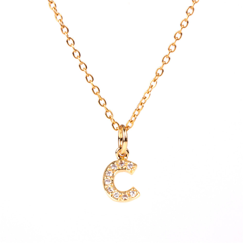 New Fashion 26 Letter Alphabet Pendant Necklace with Diamond Clavicle Chain