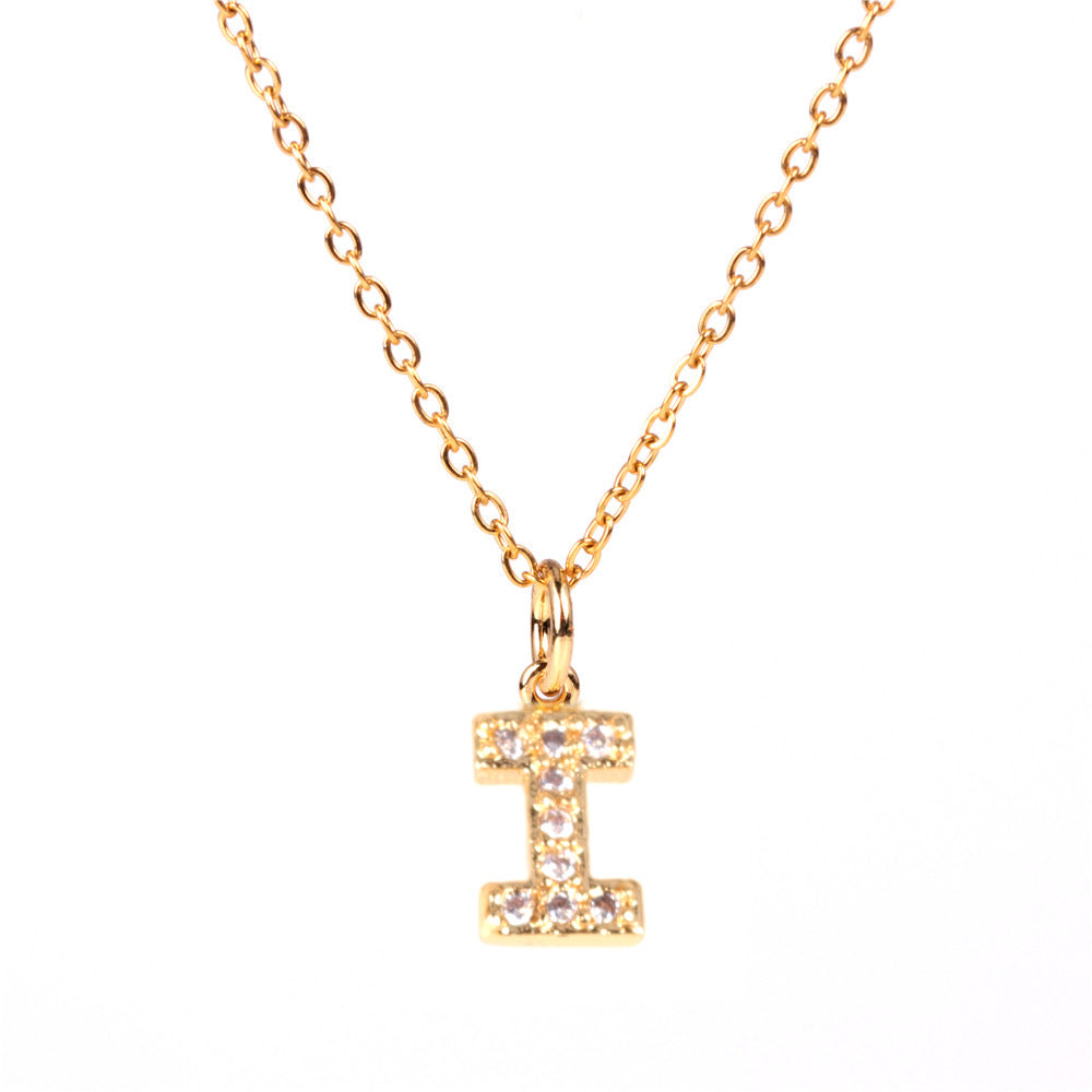 New Fashion 26 Letter Alphabet Pendant Necklace with Diamond Clavicle Chain