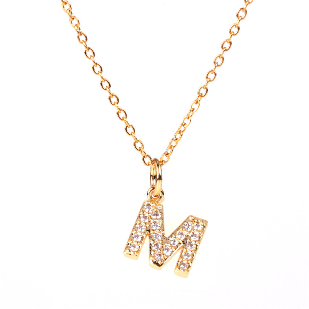 New Fashion 26 Letter Alphabet Pendant Necklace with Diamond Clavicle Chain