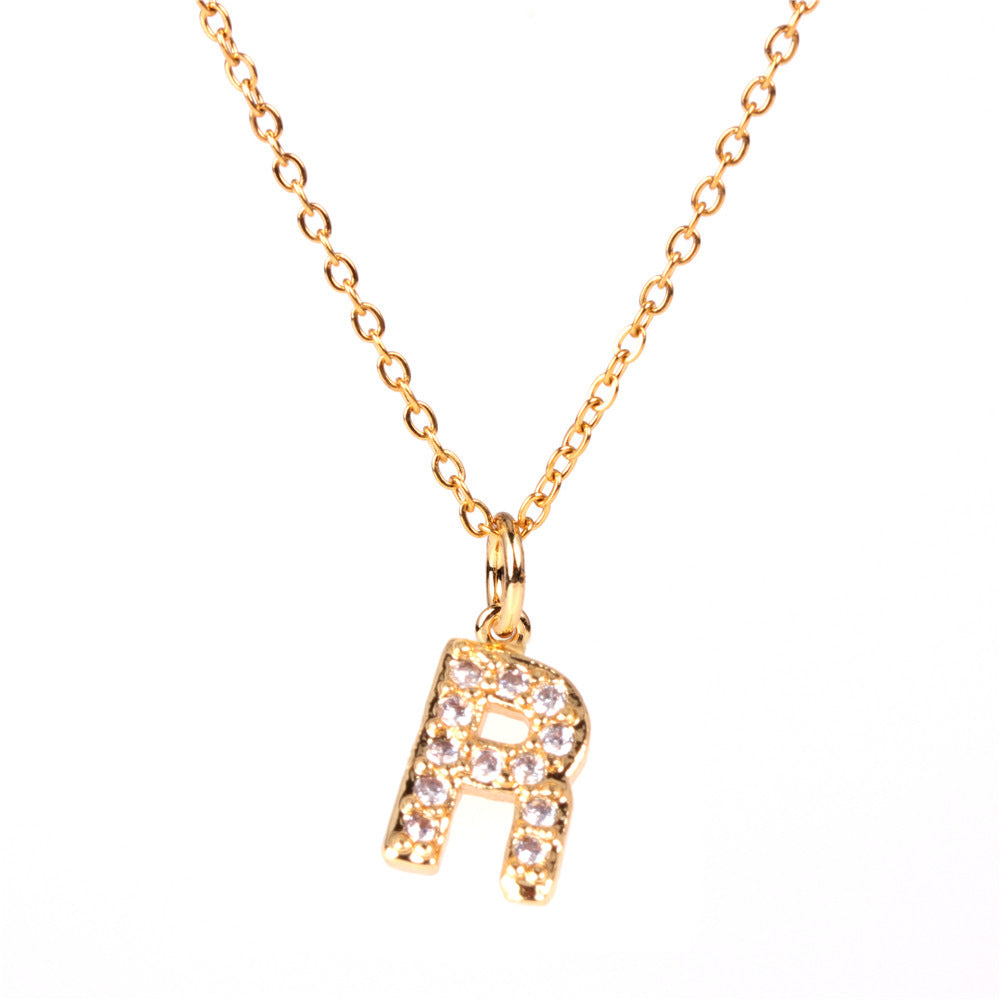 New Fashion 26 Letter Alphabet Pendant Necklace with Diamond Clavicle Chain