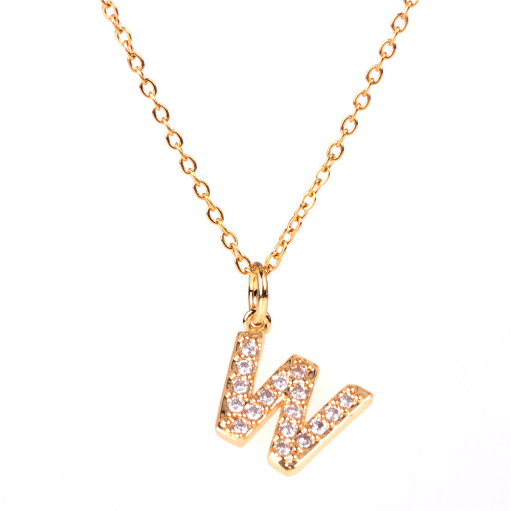 New Fashion 26 Letter Alphabet Pendant Necklace with Diamond Clavicle Chain