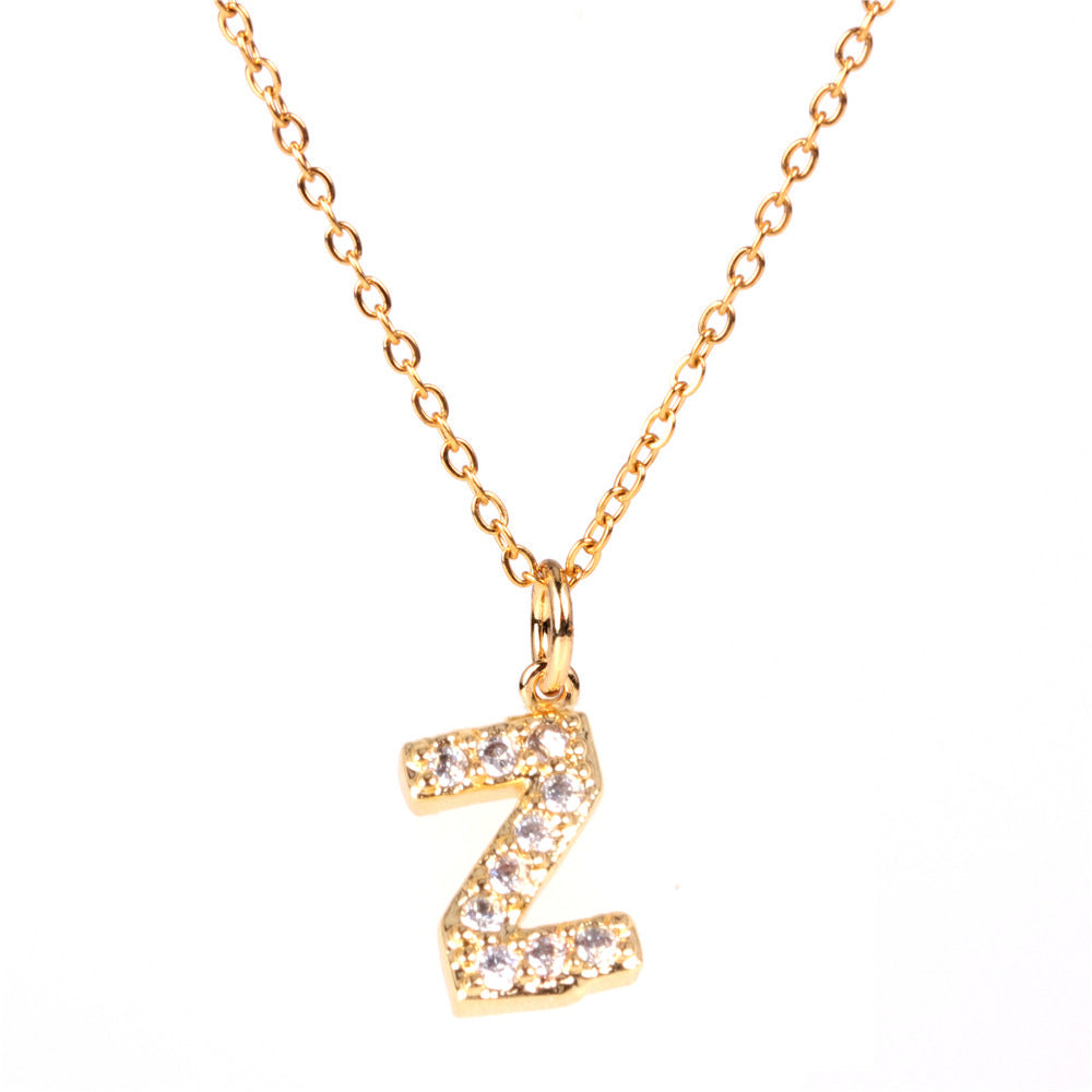 New Fashion 26 Letter Alphabet Pendant Necklace with Diamond Clavicle Chain