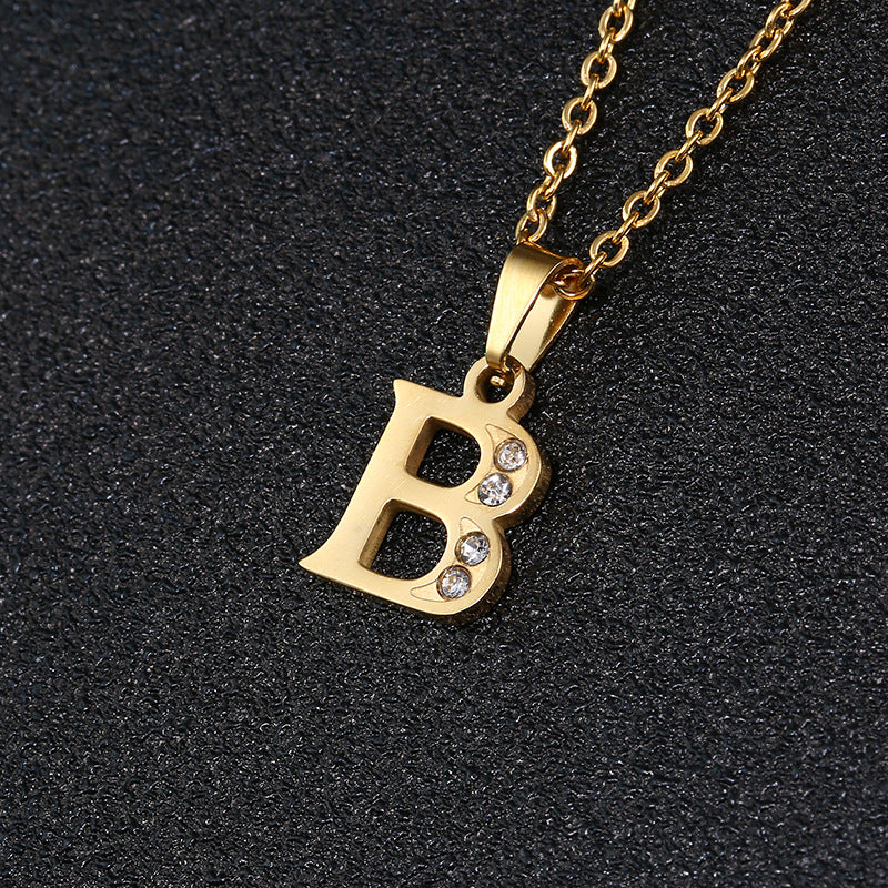 Fashion Letter Titanium Steel Necklace Inlay Zircon Stainless Steel Necklaces