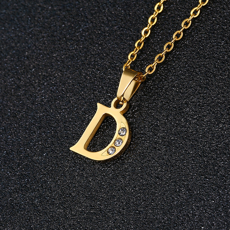 Fashion Letter Zircon Inlay Titanium Steel Initial Necklace