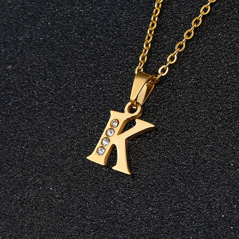 Fashion Letter Zircon Inlay Titanium Steel Initial Necklace