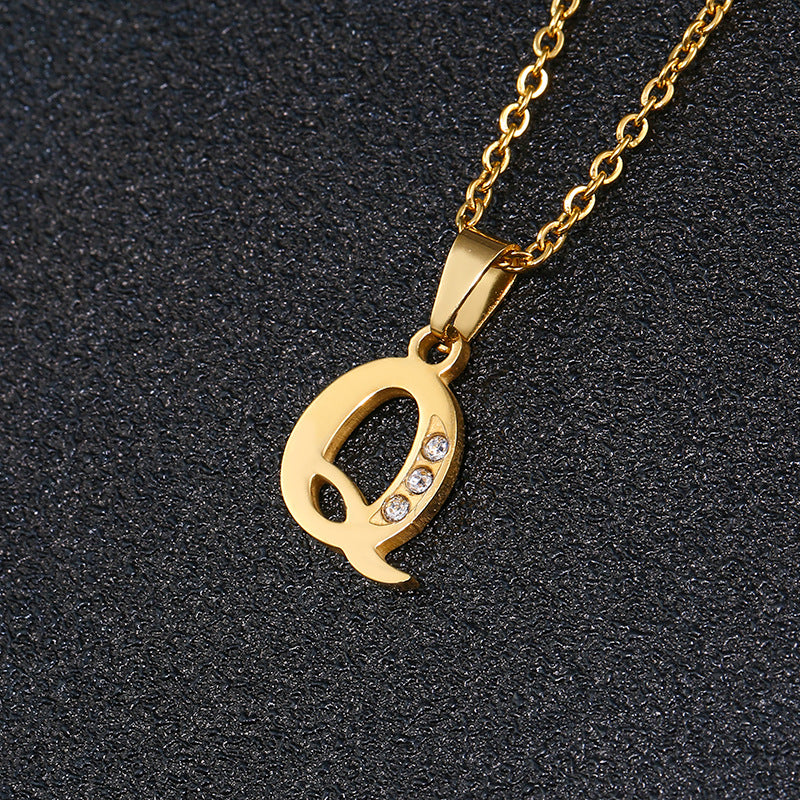 Fashion Letter Zircon Inlay Titanium Steel Initial Necklace