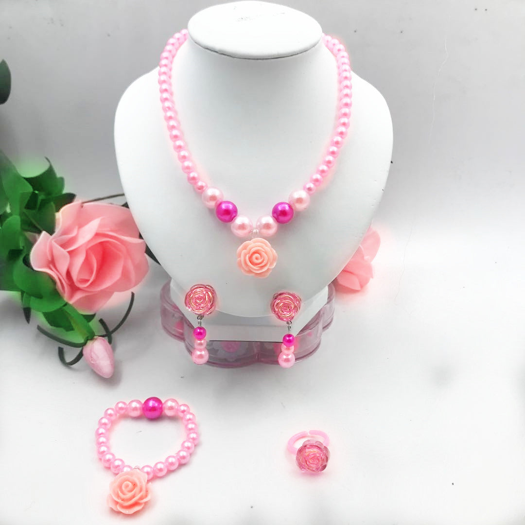 New Children's Necklace Bracelet Ring Earring Ear Clip Set Girl Birthday Toys