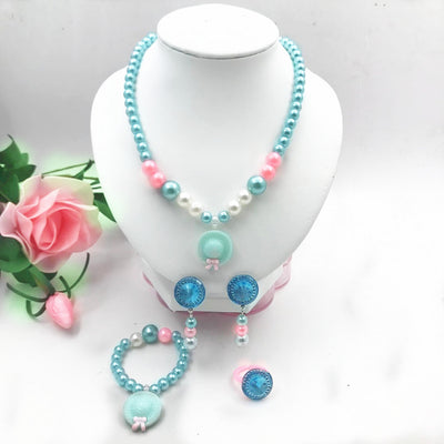 New Children's Necklace Bracelet Ring Earring Ear Clip Set Girl Birthday Toys