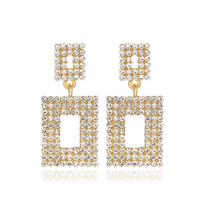 Retro Rhombus Alloy Plating Rhinestones Women'S Drop Earrings 1 Pair