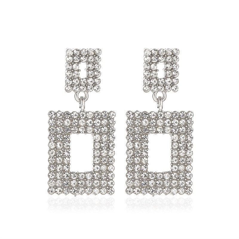 Retro Rhombus Alloy Plating Rhinestones Women'S Drop Earrings 1 Pair