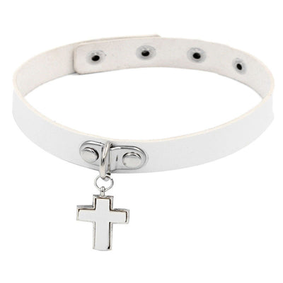 Punk Gothic Cross PU Leather Choker Necklace