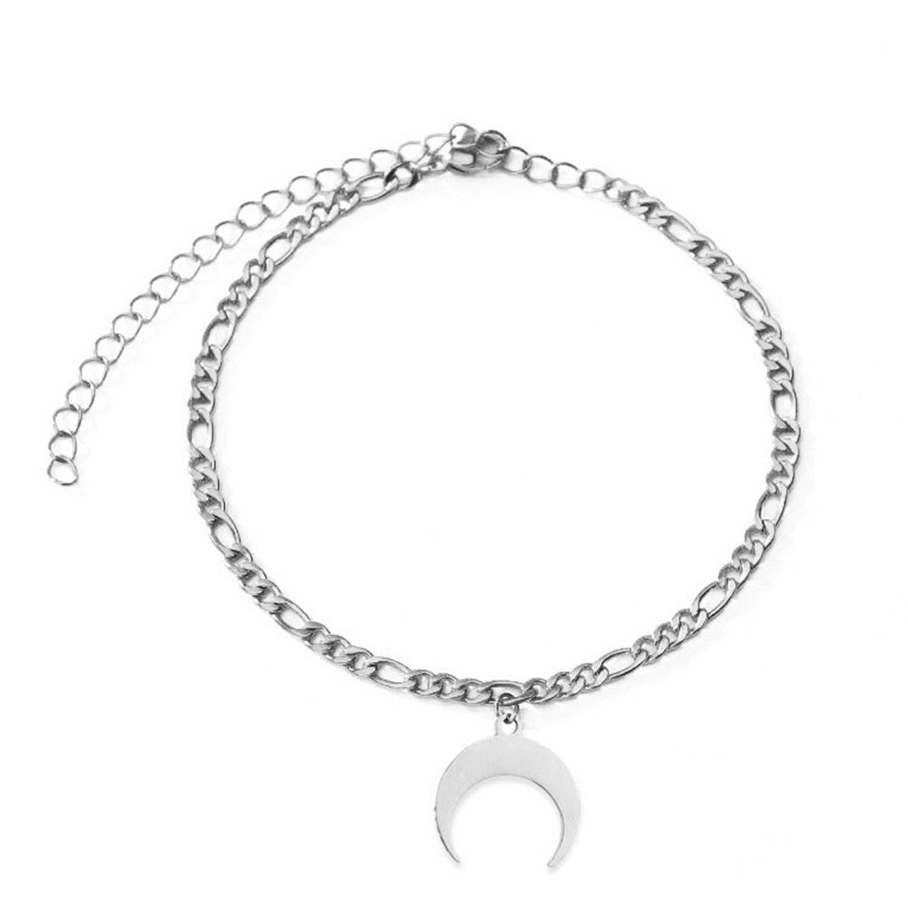 Simple Style Punk Moon Stainless Steel Figaro Chain Women's Anklet