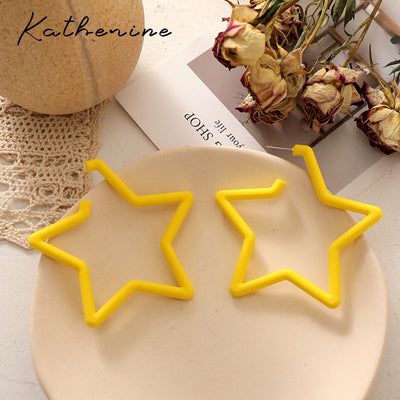 Sweet Star Acrylic Alloy Earrings with 925 Silver Needle - Colorful Candy Fluorescent Korean Pentagram Design