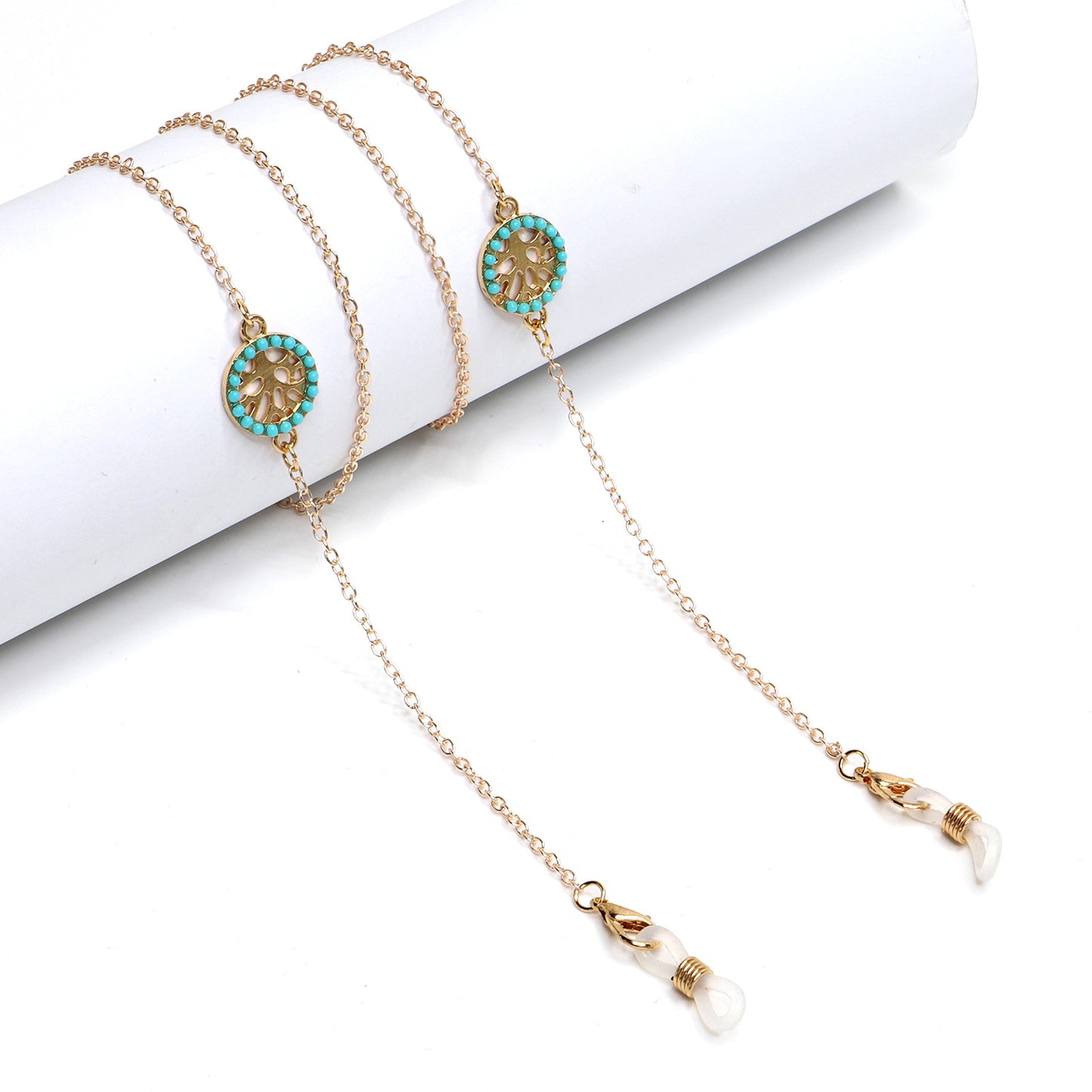 Fashionable Turquoise Life Tree Gold-Plated Glasses Chain