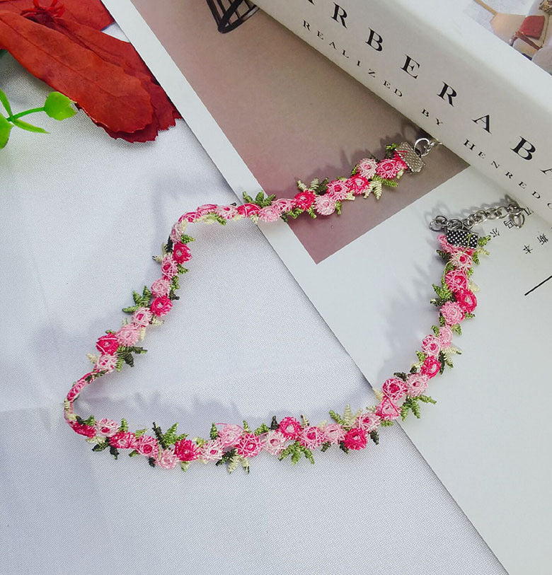 Sweet Floral Lace Embroidered Choker Necklace for Women