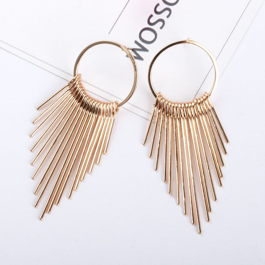 Fashion Simple Geometric Circle Multilayer Long And Short Tassel Earrings For Women