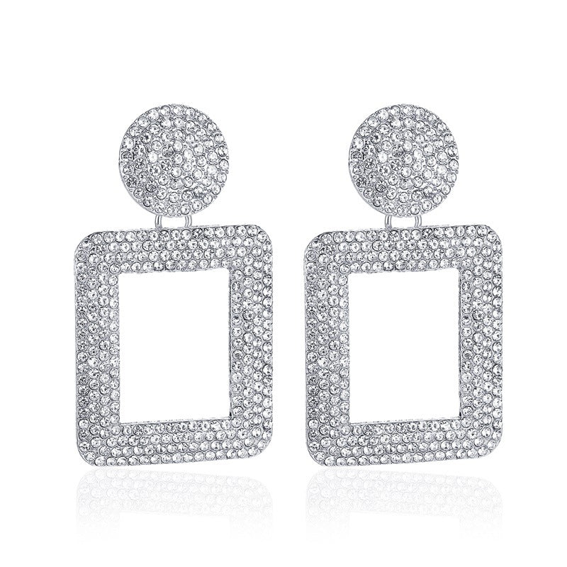 New Earrings Style Fashion Exaggerated Earrings Temperament Flash Diamond Geometric Square Earrings Diamond