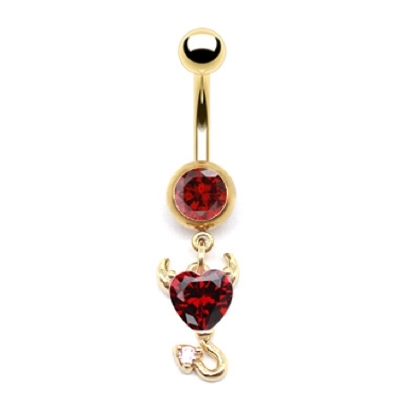 Elegant Angel Wing Heart Shape Zircon Belly Ring in White and Gold Plated Stainless Steel