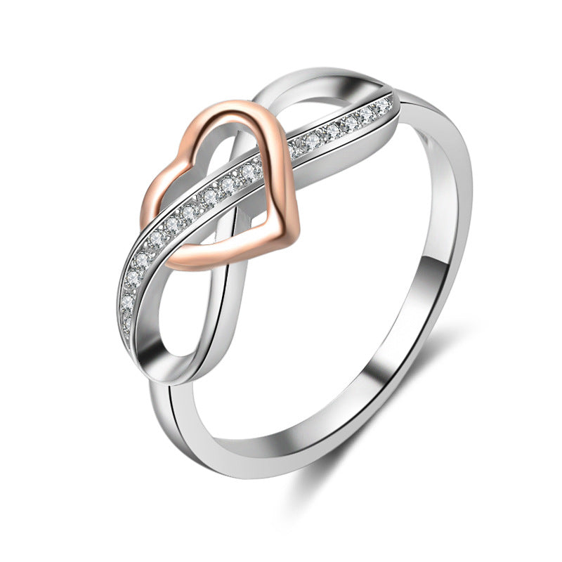 Simple Heart Shape Sterling Silver Zircon Inlay Ring