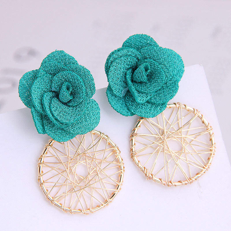 Korean Fashion Sweet Flower Metal Capture Mesh Stud Earrings Fahsion Jewelry Wholesale