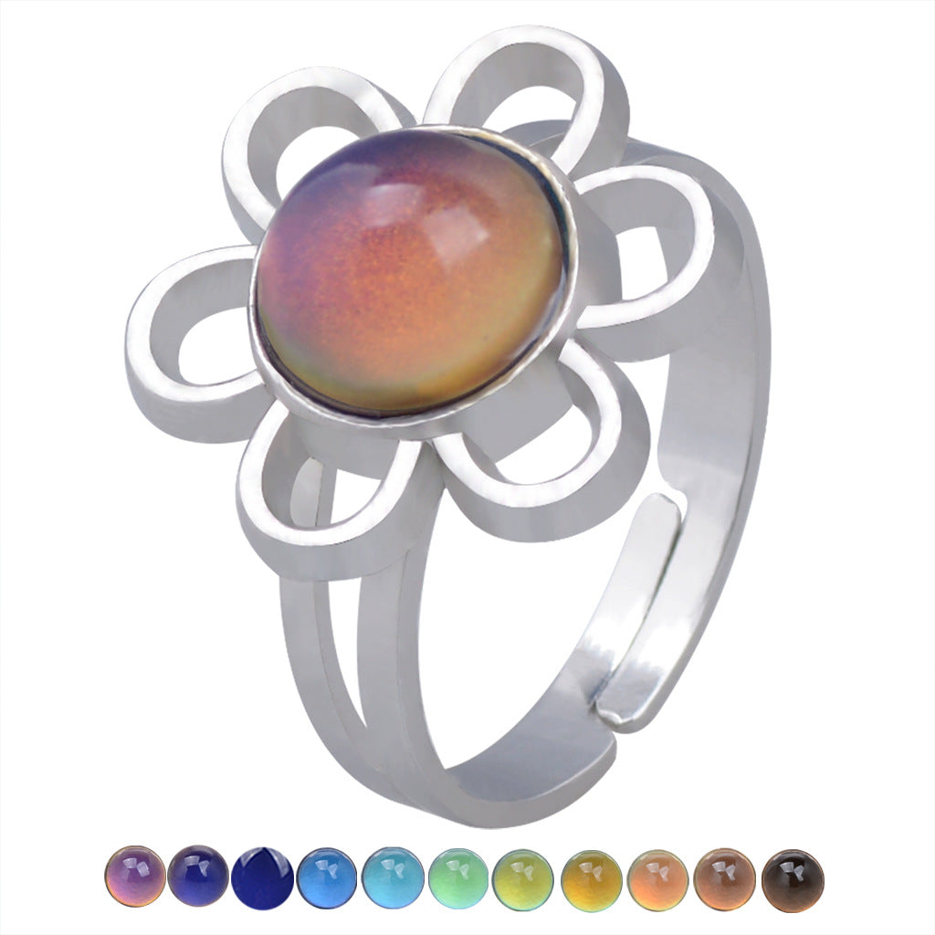 European Retro Palace Adjustable Mood Ring with Color-Changing Gem