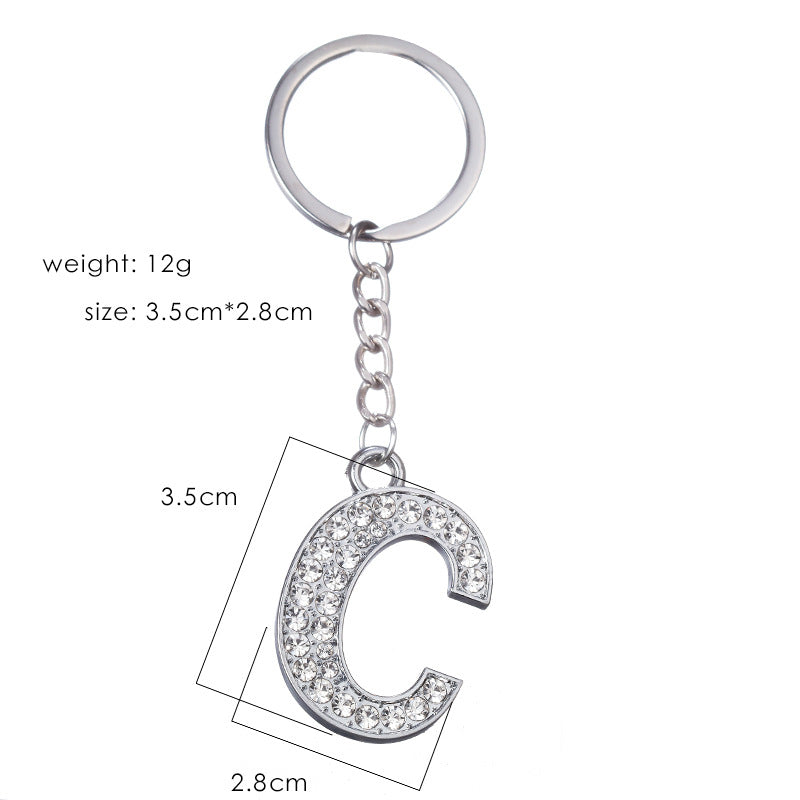 Fashion Alphabet Rhinestone Keychain Pendant - Unisex Metal Letter Accessory