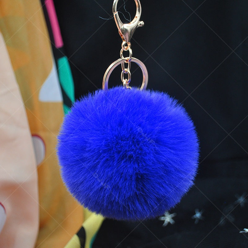 Cute Solid Color Alloy Cloth Women's Keychain with Faux Rabbit Fur Pom Pom Charm