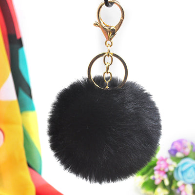 Cute Solid Color Alloy Cloth Women's Keychain with Faux Rabbit Fur Pom Pom Charm