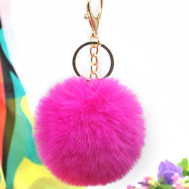 Cute Solid Color Alloy Cloth Women's Keychain with Faux Rabbit Fur Pom Pom Charm