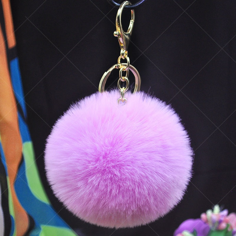 Cute Solid Color Alloy Cloth Women's Keychain with Faux Rabbit Fur Pom Pom Charm