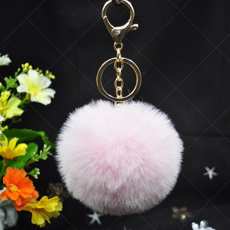 Cute Solid Color Alloy Cloth Women's Keychain with Faux Rabbit Fur Pom Pom Charm