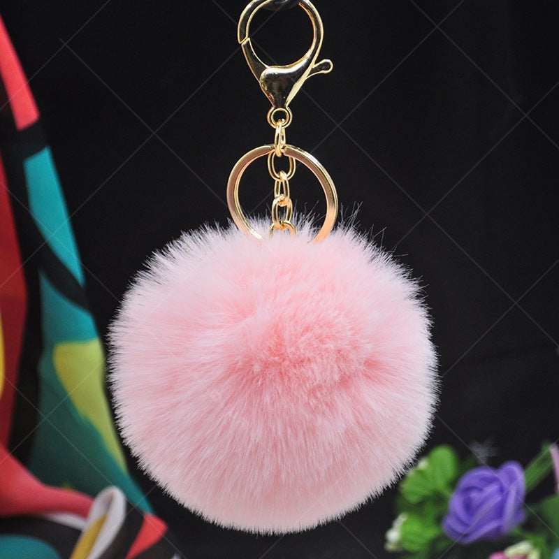 Cute Solid Color Alloy Cloth Women's Keychain with Faux Rabbit Fur Pom Pom Charm